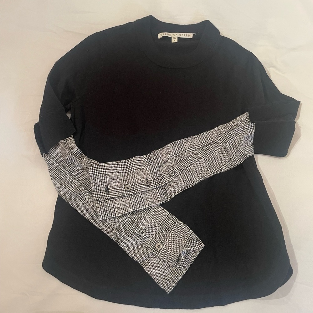 Veronica beard size small black sweater with flanel arm